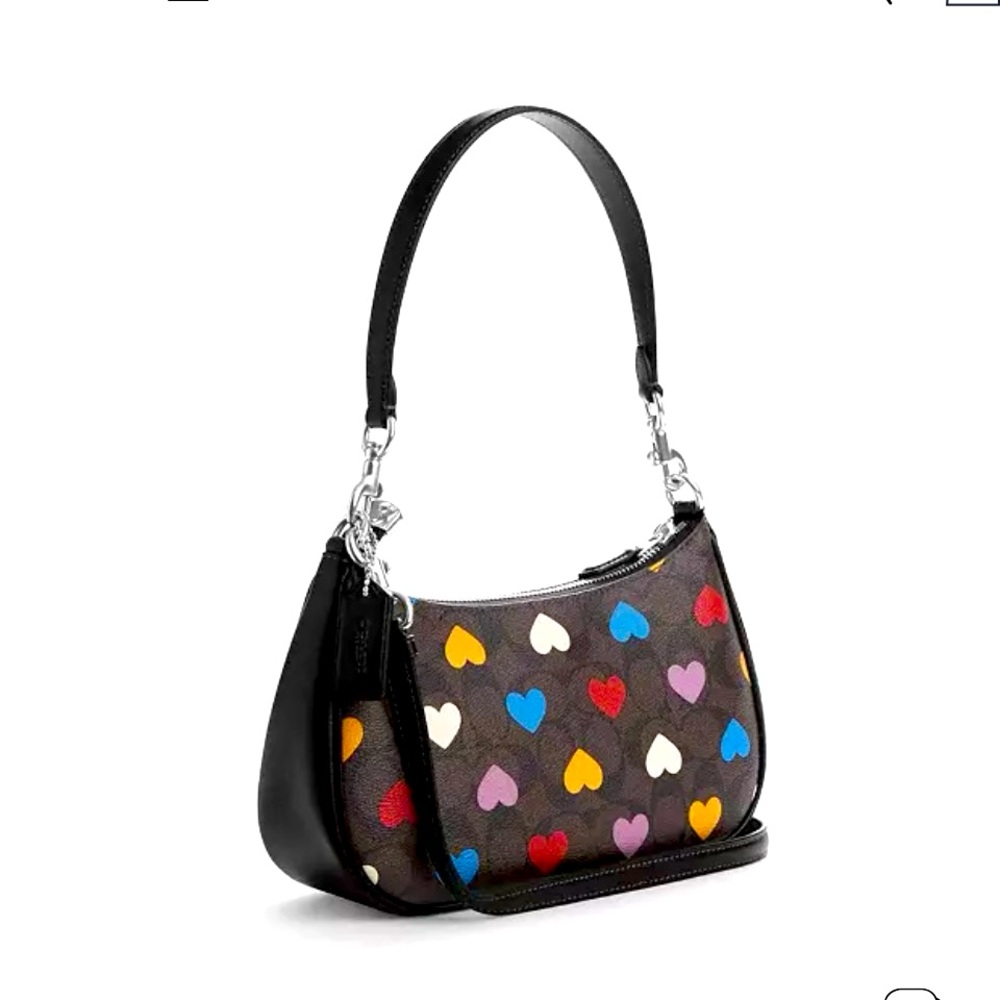Teri Shoulder Bag in Signature Canvas with Heart Print